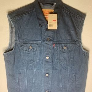 Levis Denim Trucker Biker Vest Mens Jean Jacket cu